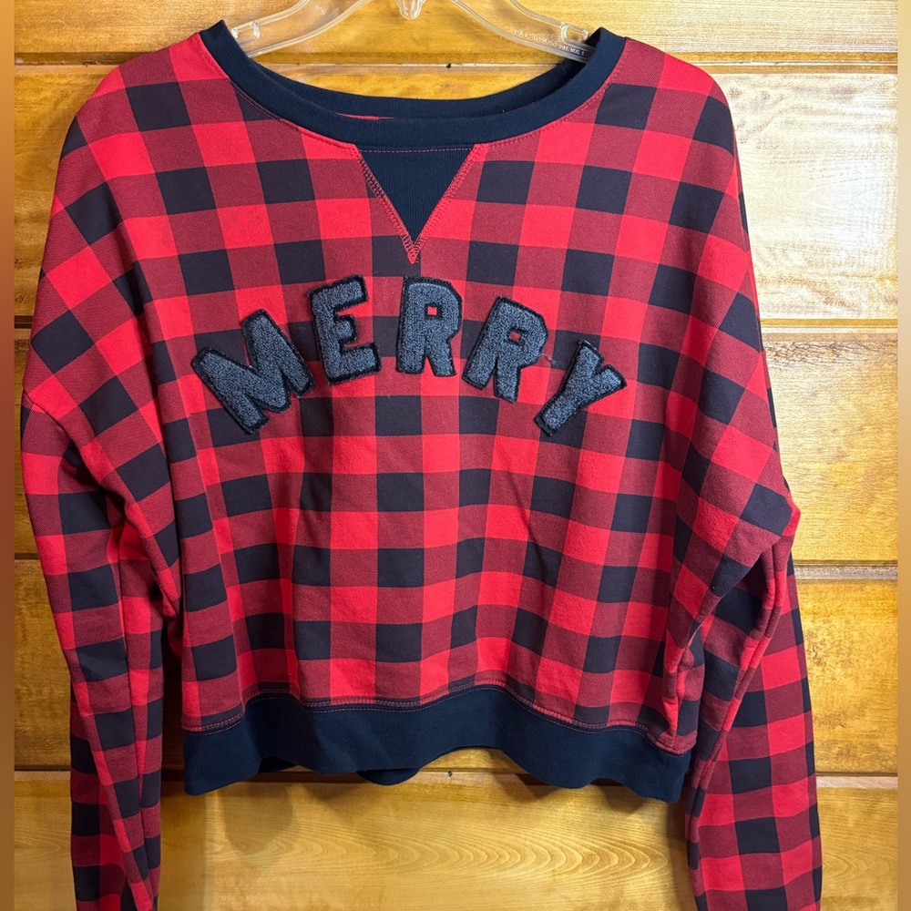 🎄 Fifth Sun Red and Black buffalo merry Christmas Plaid Sweatshirt xl